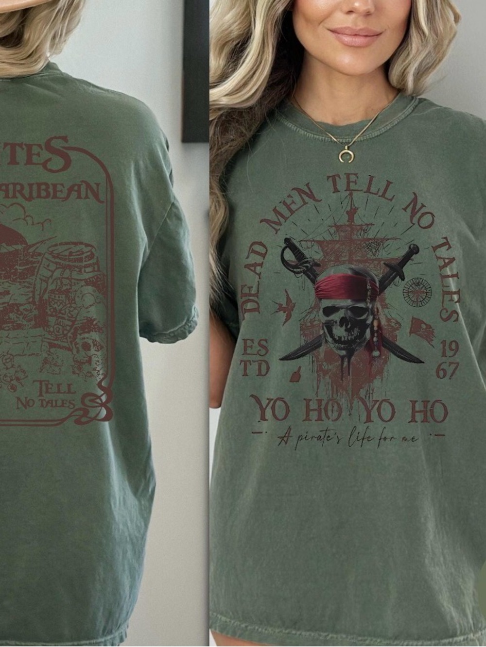 Dead Men Tell No Tales Olive Graphic Tee - Unbranded